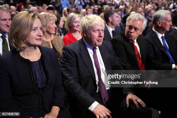 Home Secretary Amber Rudd, Foreign Secretary Boris Johnson, Brexit Secretary David Davis and Defence Secretary Michael Fallon await the arrival of...