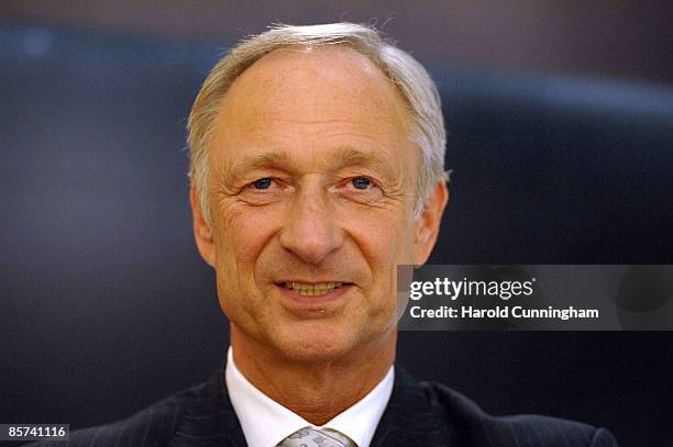 Lutz Bethge, CEO of Montblanc poses on its booth during the Salon International de la Haute Horlogerie at Geneva Palexpo on January 22, 2009 in...