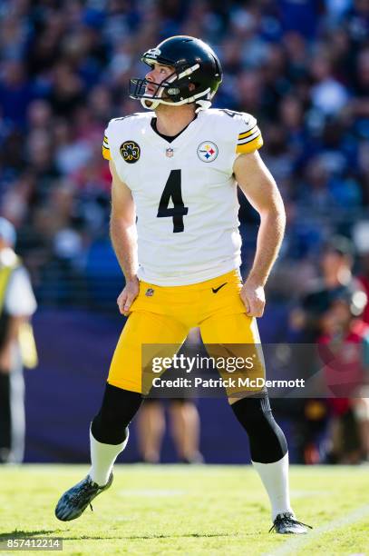 Punter Jordan Berry of the Pittsburgh Steelers in action in the second half against the Baltimore Ravens at M&T Bank Stadium on October 1, 2017 in...