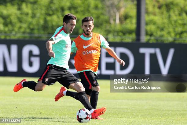 Portugal midfielder Joao Moutinho with Portugal midfielder Bernardo Silva during Portugal Training Session and Press Conference the at Cidade do...