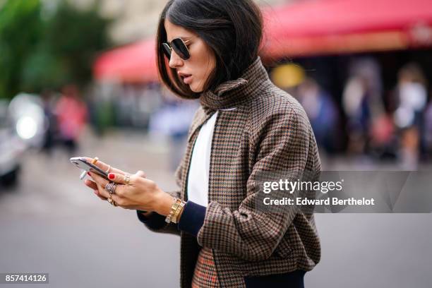 Gilda Ambrosio, outside Moncler, during Paris Fashion Week Womenswear Spring/Summer 2018, on October 3, 2017 in Paris, France.