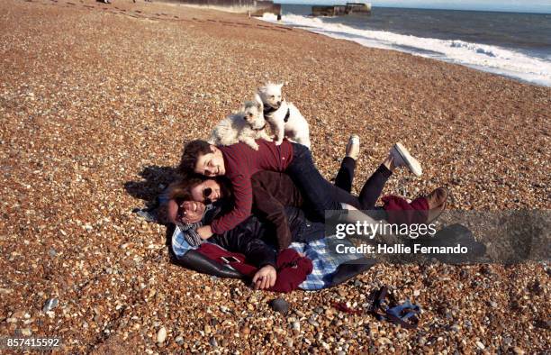 family pile up - quirky family stockfoto's en -beelden