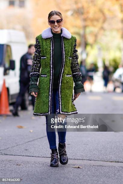 Olivia Palermo, outside Moncler, during Paris Fashion Week Womenswear Spring/Summer 2018, on October 3, 2017 in Paris, France.
