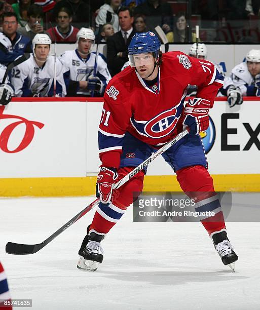 Patrice Brisebois of the Montreal Canadiens skates against the Tampa Bay Lightning at the Bell Centre on March 26, 2009 in Montreal, Quebec, Canada.