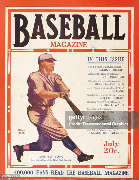 Baseball Magazine features an illustration of outfielder Ross Youngs, of the Giants, at bat, July 1920.