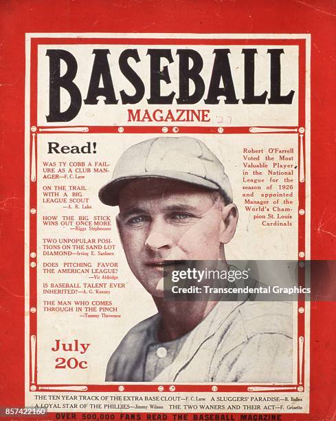 Baseball Magazine features a photograph of Bob O'Farrell, of the Philadelphia Athletics, July 1927.