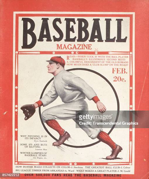 Baseball Magazine features an illustration of a fielder in action, February 1926.
