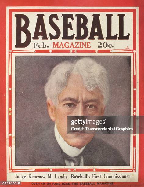 Baseball Magazine features a photograph of Judge Kennesaw Mountain Landis, baseball's first commissioner, February 1921.