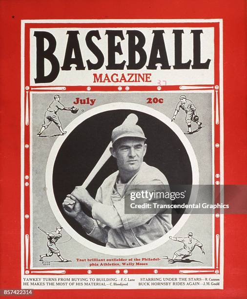 Baseball Magazine features a photograph of outfielder Wally Moses, of the Philadelphia Athletics, July 1937.