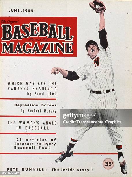 Baseball Magazine features an illustration of infielder Pete Runnels, of the Washington Senators, June 1955.