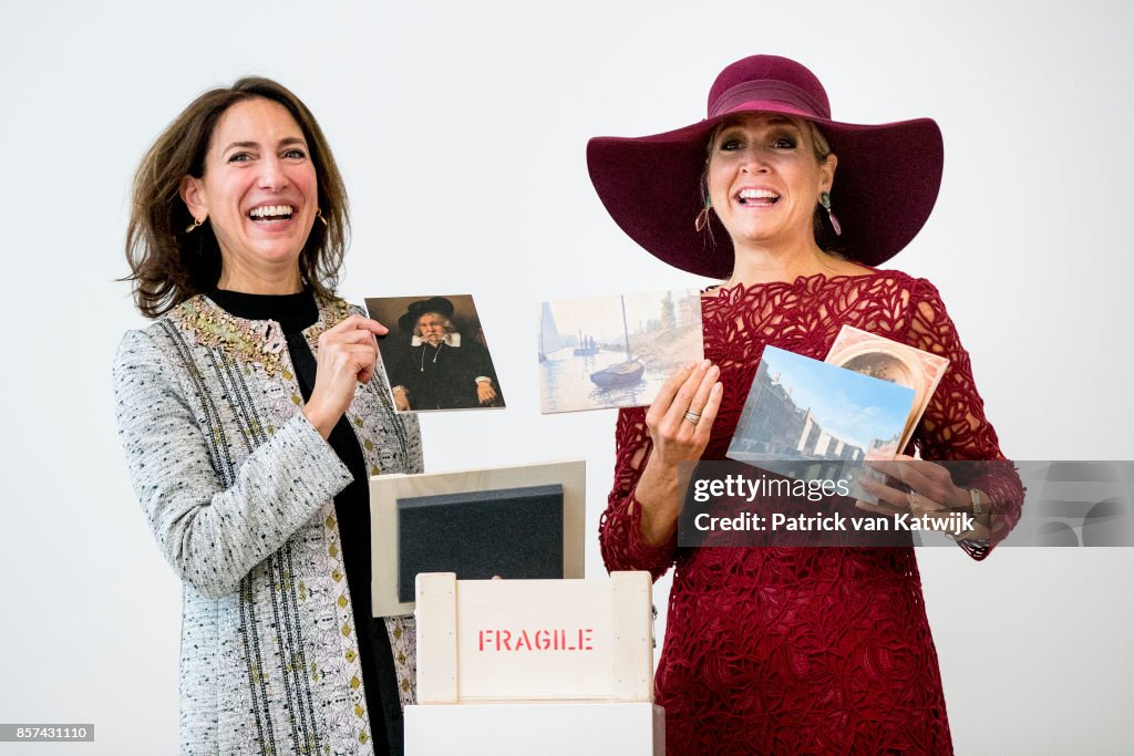 Queen Maxima Of The Netherlands Opens "10 Pieces On Tour" Exhibition AT Mauritshuis Museum in The Hague