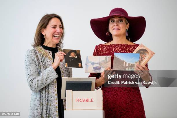 Queen Maxima of The Netherlands opens with director Emilie Gordenker the traveling exhibition Ten Top Pieces On Tour in the Mauritshuis museum on...