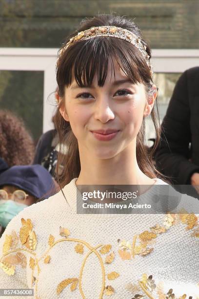 Japanese actress Ayami Nakajo attends the Chanel show as part of the Paris Fashion Week Womenswear Spring/Summer 2018 on October 3, 2017 in Paris,...