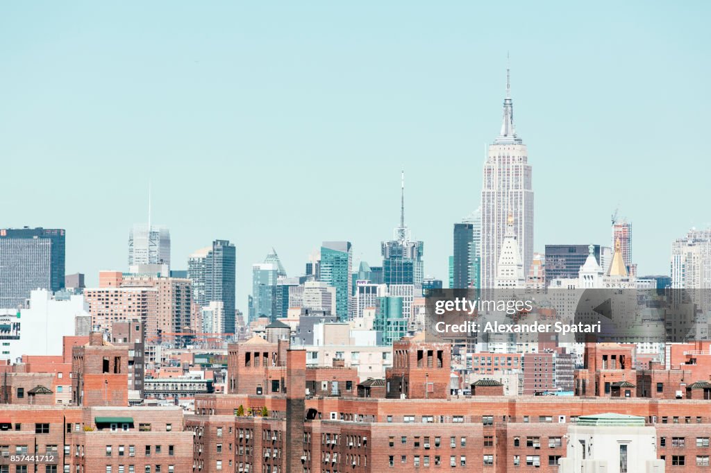 New York City skyline with Empire State Building on the right, NY, USA