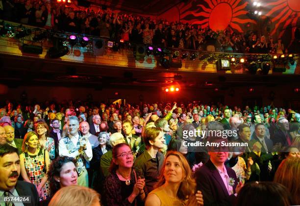 Audience at opening night of the Broadway revival of "Hair: The American Tribal Love-Rock Musical" at Al Hirschfeld Theatre on March 31, 2009 in New...