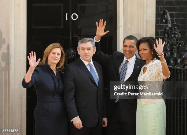 Prime Minister Gordon Brown and his wife Sarah Brown meet with U.S. President Barack Obama and his wife first lady Michelle Obama in Downing Street...