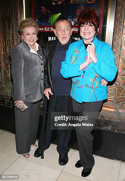 Roxanne Carter, comedian Jack Carter and actress Jo Anne Worley arrive at the opening night for 'Rain: A Tribute to the Beatles' at the Pantages...