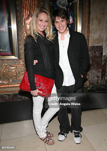 Actor Devon Werkheiser and Molly McCook arrive at the opening night for 'Rain: A Tribute to the Beatles' at the Pantages Theater on March 31, 2009 in...