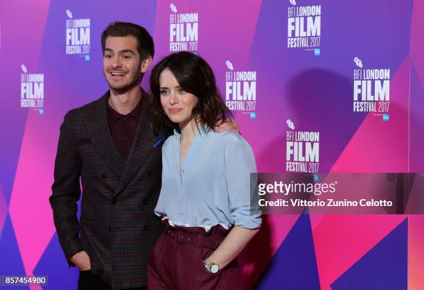 Actors Andrew Garfield and Claire Foy attend a photocall for "Breathe" during the 61st BFI London Film Festival on October 4, 2017 in London, England.