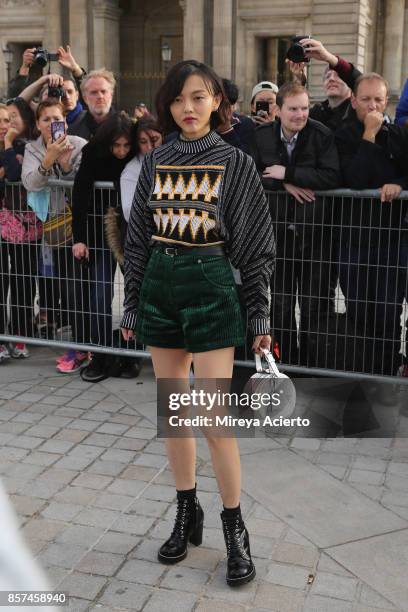 Model, Rila Fukushima attends the Louis Vuitton show as part of the Paris Fashion Week Womenswear Spring/Summer 2018 on October 3, 2017 in Paris,...