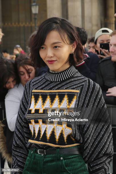 Model, Rila Fukushima attends the Louis Vuitton show as part of the Paris Fashion Week Womenswear Spring/Summer 2018 on October 3, 2017 in Paris,...