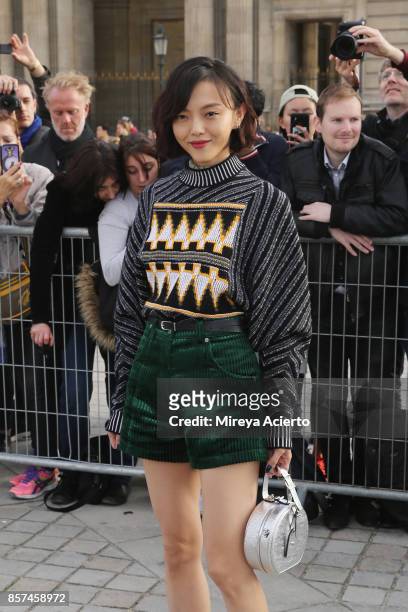 Model, Rila Fukushima attends the Louis Vuitton show as part of the Paris Fashion Week Womenswear Spring/Summer 2018 on October 3, 2017 in Paris,...