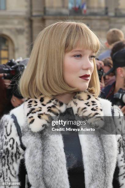 Actress Lea Seydoux attends the Louis Vuitton show as part of the Paris Fashion Week Womenswear Spring/Summer 2018 on October 3, 2017 in Paris,...