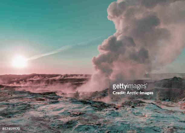 geothermal steam and landscape - hot spring stock pictures, royalty-free photos & images