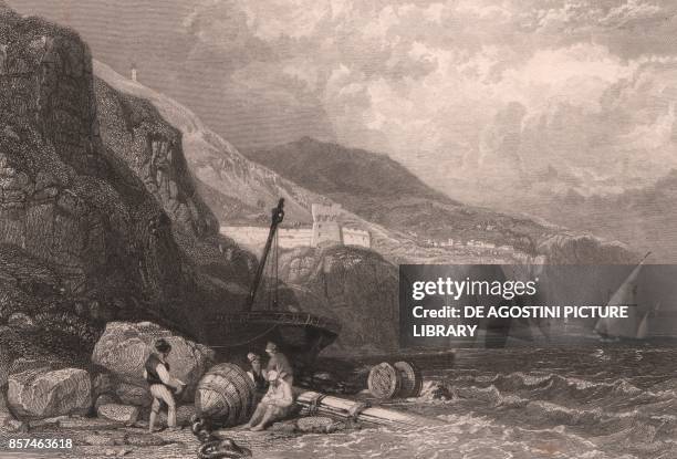 View of the coast near Vico Equense in the Gulf of Naples, Campania, Italy, steel engraving by J Allen after a drawing by James Duffield Harding , ca...