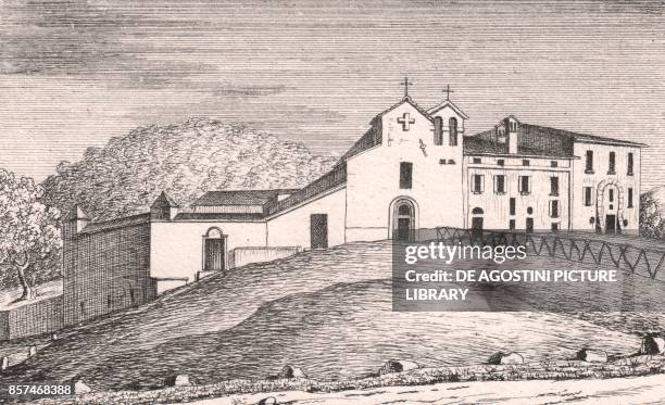 View of the Church of Saint Lawrence Martyr, Panico, Marzabotto, Emilia-Romagna, Italy, lithograph, ca 13x17 cm, from Le Chiese Parrocchiali della...