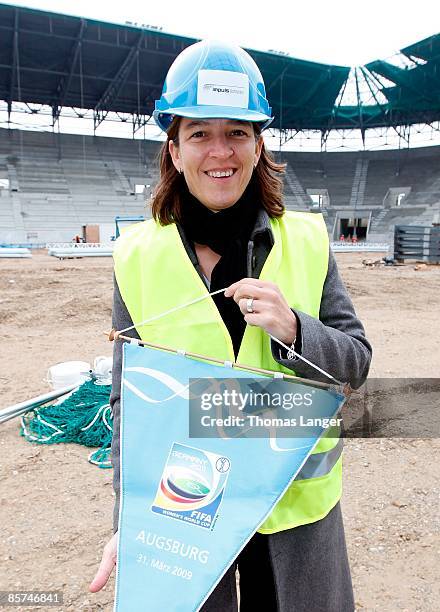 Tatjana Haenni, head of women's football competition of FIFA poses at the construction site of the Impuls-Arena on March 31, 2009 in Augsburg,...