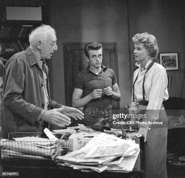 American actors Walter Hampdon , James Dean , and Betsy Palmer in a production still from an episode of the anthology series 'Danger' called 'Death...