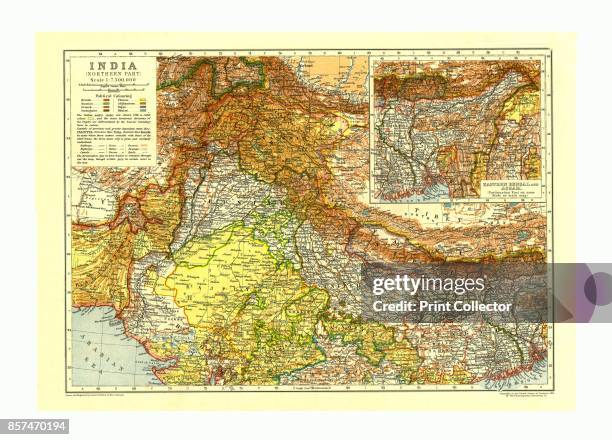 Map of India North, circa 1910.[Encyclopaedia Britannica Co]. Artist Johann Georg Justus Perthes.