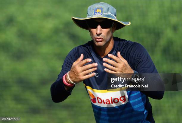 Sri Lanka Coach Nic Pothas looks on during a nets session at ICC Cricket Academy on October 4, 2017 in Dubai, United Arab Emirates.