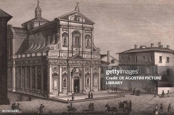 San Paolo Maggiore Church, Bologna, Emilia-Romagna, Italy, copper engraving by Pietro Romagnoli , ca 13x8.5 cm, from Itinerario di Bologna composto...