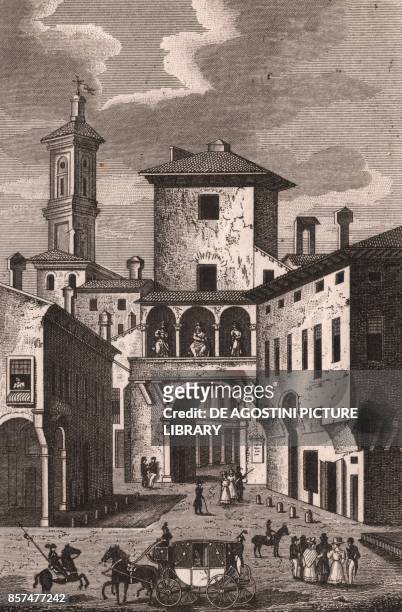 The Serraglio di San Martino , Bologna, Emilia-Romagna, Italy, copper engraving by Francesco Franceschini , ca 13x8.5 cm, from Itinerario di Bologna...