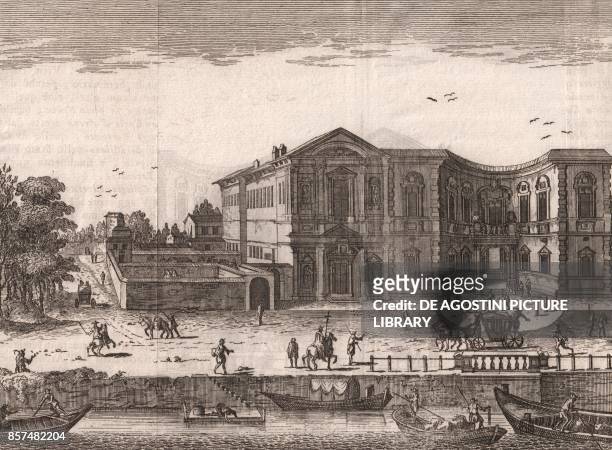 Palace of the Senate, former Swiss seminary college , Milan, Lombardy, Italy, copper engraving, 20x15 cm, from Lo stato presente di tutti i paesi, e...