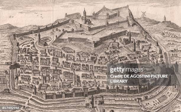 View of the town of Tortona, Piedmont, Italy, copper engraving, 22x14 cm, from Lo stato presente di tutti i paesi, e popoli del mondo naturale,...