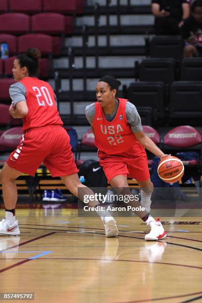 Asia Durr of the 2017 USA Women's National Team during training camp at Westmont College on September 30, 2017 in Santa Barbara, California. NOTE TO...