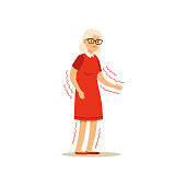 Old Female Character Frail Shaky Arms Unsteady Colourful vector Toon Cute Illustration