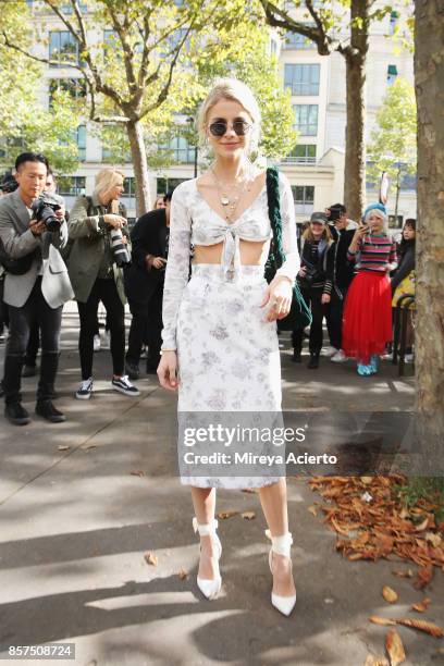 Fashion blogger/model, Caroline Daur seen during Paris Fashion Week Womenswear Spring/Summer 2018 on October 3, 2017 in Paris, France.