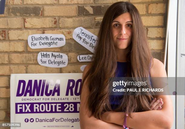 Danica Roem, a Democrat for Delegate in Virginia's district 13, and who is transgender, sits in her campaign office on September 22 in Manassas,...