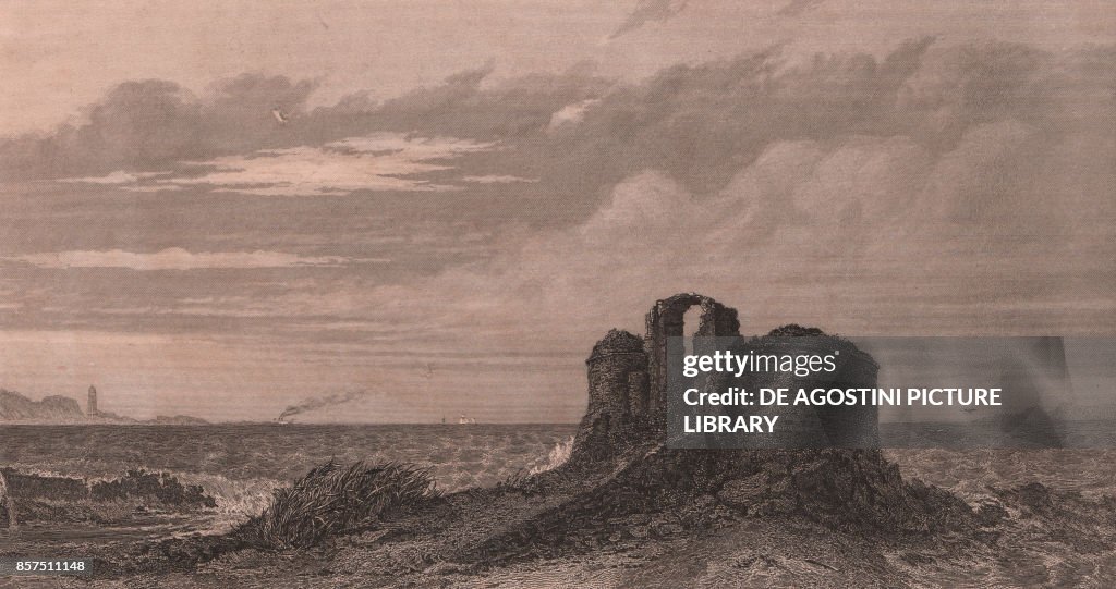 View of ruins of Fort Hale, New Haven, Connecticut, United States, steel engraving, circa 21x14.5 cm