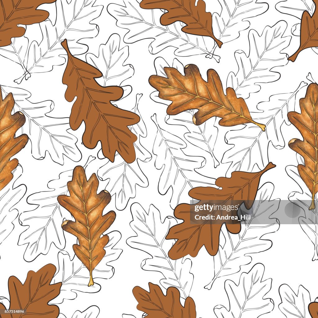 Abstract Oak Vector Abstract Oak Leaf Watercolor Vector Seamless Pattern High-Res Vector ...