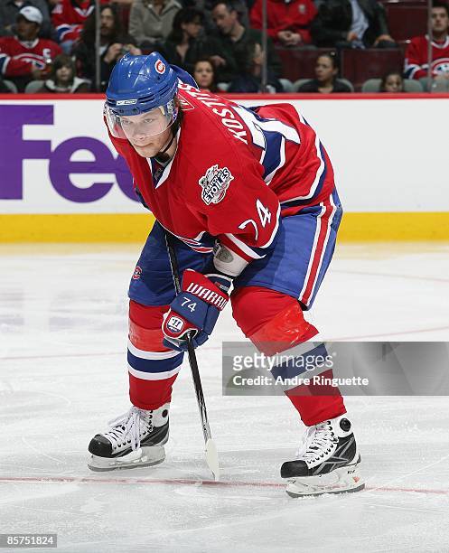 Sergei Kostitsyn of the Montreal Canadiens skates against the Buffalo Sabres at the Bell Centre on March 28, 2009 in Montreal, Quebec, Canada.
