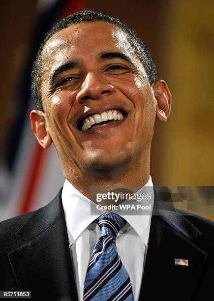 President Barack Obama speaks during a press conference with Britain's Prime Minister Gordon Brown at the Foreign and Commonwealth Office on April 1,...