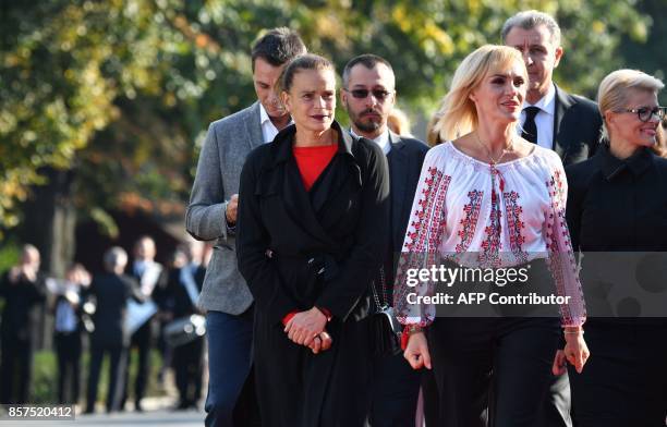 Mayor of Bucharest, Gabriela Firea and Princess Stephanie de Monaco attend the inauguration of a monument dedicated to her father, Rainier III Prince...