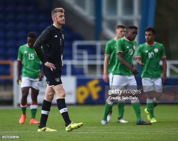 Waterford , Ireland - 4 October 2017; Mark Travers of Republic of Ireland following his side's draw during the UEFA European U19 Championship...