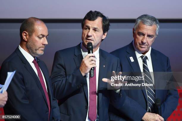 Fabien Saguez and Michel Vion during presentation of Team France for Winter Games PyeongChang 2018 on October 4, 2017 in Paris, France.