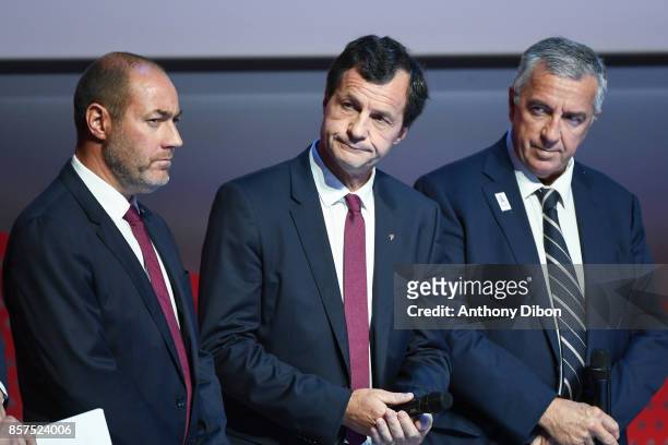 Fabien Saguez and Michel Vion during presentation of Team France for Winter Games PyeongChang 2018 on October 4, 2017 in Paris, France.